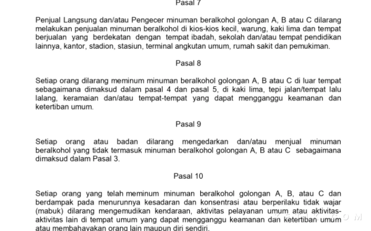 Foto Larangan terkait menjual, mengedarkan, dan mengonsumsi minuman keras dalam Pasal 7 Perbup No. 10 Tahun 2012 tentang Ketertiban dan Ketenteraman Umum. (Foto: Fathur Roziq/Ketik.com)