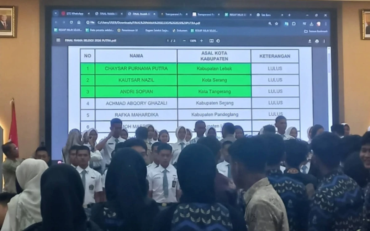 Foto Saat pengumuman Chaysar Purnama Putra, pelajar asal SMAN 1 Panggarangan, berhasil menorehkan prestasi gemilang dengan meraih peringkat pertama pada seleksi Pasukan Pengibar Bendera Pusaka (Paskibraka) tingkat Provinsi Banten tahun 2026. (Foto: Tangkap Layar Bupati Lebak)