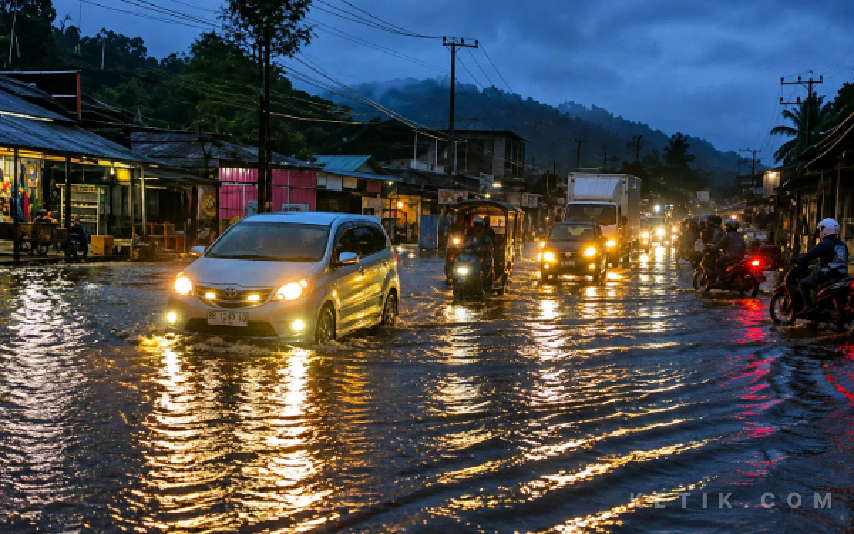 Thumbnail Berita - Hujan Lebat Landa Abdya, Sejumlah Ruas Jalan Nasional di Babahrot Terendam Banjir