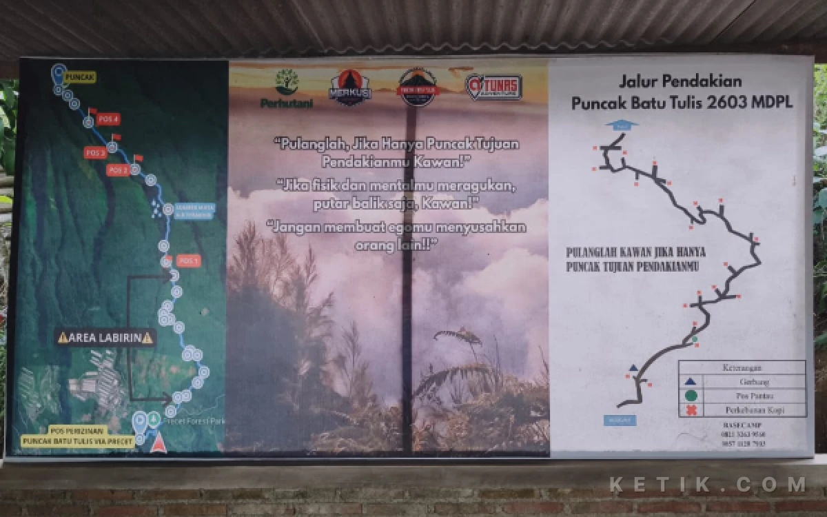 Foto Peta jalur pendakian Puncak Batu Tulis via Precet, Wagir, Kabupaten Malang. (Foto: Dendy/Ketik.com)