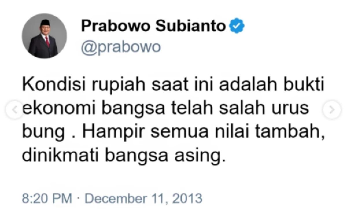 Thumbnail Berita - Viral Unggahan Lawas Prabowo dan Gerindra Soal Pelemahan Rupiah, Pakar: Jejak Digital Politik Sulit Hilang