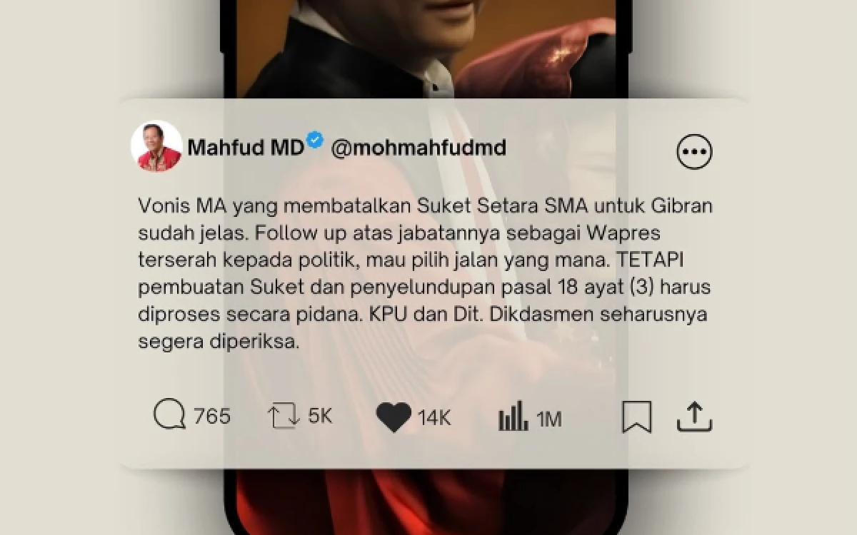 Thumbnail Berita - MA Nyatakan Suket Gibran Batal, Mahfud MD Minta Penerbitan Suket Gibran Diproses Pidana