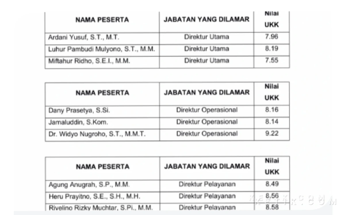 Foto Nama-nama calon kandidat Direksi Perumda Delta Tirta hasil seleksi tahun 2026. Salah satunya akan dipilih menjadi direktur definitif. (Foto: Fathur Roziq/Ketik.com)