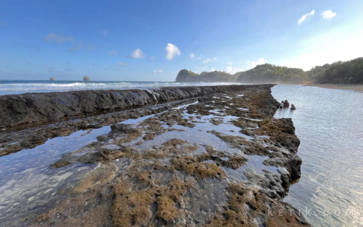 Foto Pantai Parang Dowo memiliki laguna alami dengan air laut yang jernih dan ombak tenang. (Foto: Dok. Ketik.com)